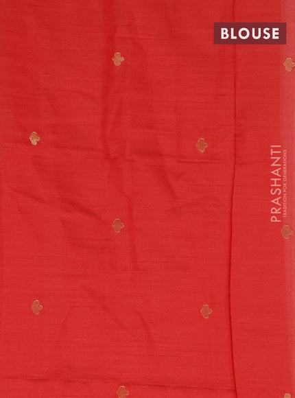 Munga cotton saree cream and red with thread & zari woven buttas and floral design thread woven border