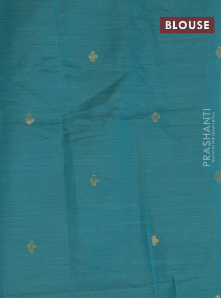 Munga cotton saree cream and teal green with thread & zari woven buttas and floral design thread woven border