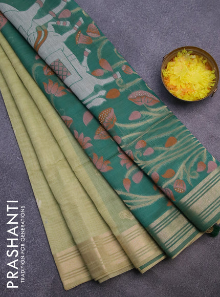 Munga cotton saree pista green and green with thread & zari woven buttas and zari woven border