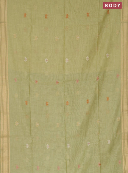 Munga cotton saree pista green and green with thread & zari woven buttas and zari woven border