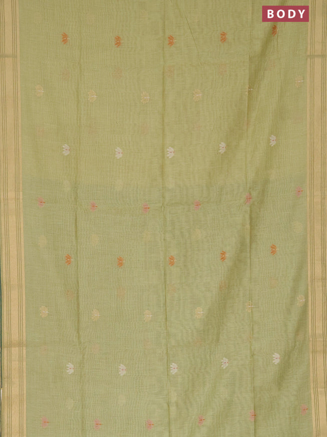 Munga cotton saree pista green and green with thread & zari woven buttas and zari woven border