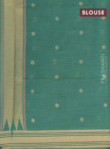 Munga cotton saree pista green and green with thread & zari woven buttas and zari woven border