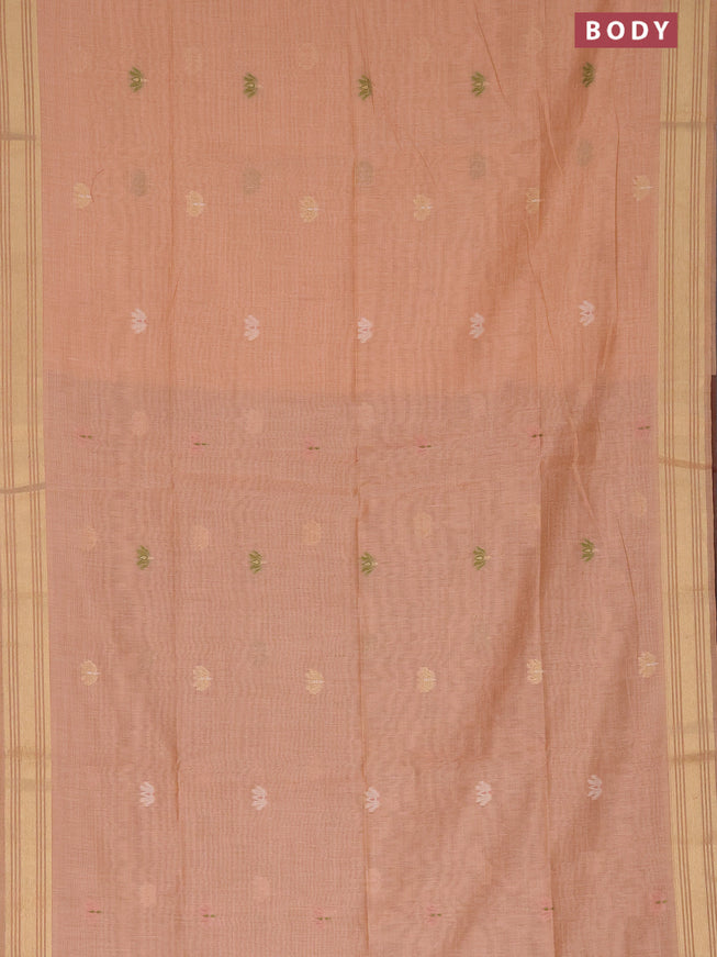 Munga cotton saree pastel peach orange and brown with thread & zari woven buttas and zari woven border