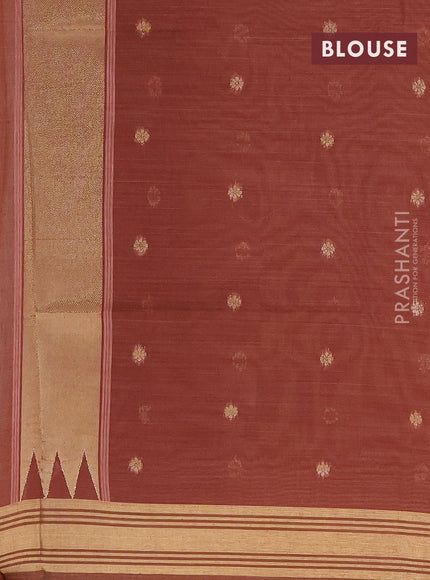 Munga cotton saree pastel peach orange and brown with thread & zari woven buttas and zari woven border