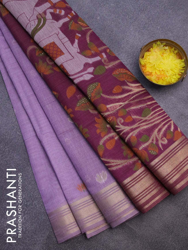 Munga cotton saree lavender shade and wine shade with thread & zari woven buttas and zari woven border