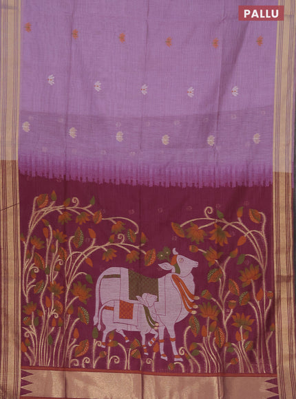 Munga cotton saree lavender shade and wine shade with thread & zari woven buttas and zari woven border