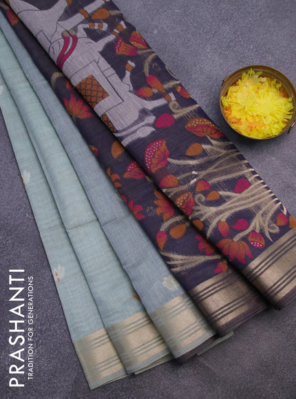 Munga cotton saree pastel green shade and dark blue with thread & zari woven buttas and zari woven border