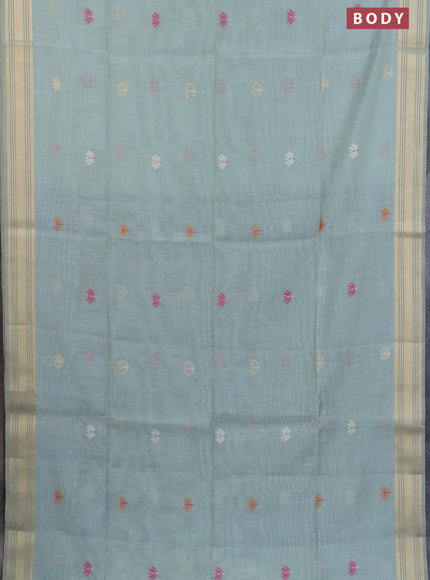 Munga cotton saree pastel green shade and dark blue with thread & zari woven buttas and zari woven border