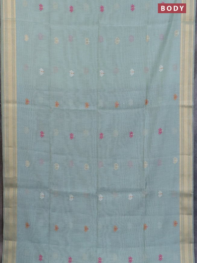 Munga cotton saree pastel green shade and dark blue with thread & zari woven buttas and zari woven border