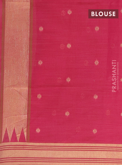 Munga cotton saree peach pink and magenta pink with thread & zari woven buttas and zari woven border