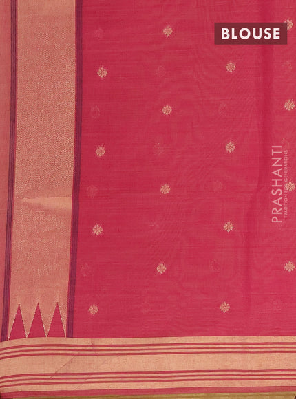 Munga cotton saree yellow and magenta pink with thread & zari woven buttas and zari woven border