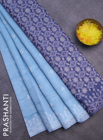 Munga cotton saree light blue and dark blue with thread & zari woven buttas and thread woven border