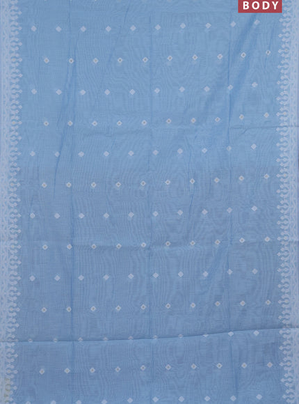 Munga cotton saree light blue and dark blue with thread & zari woven buttas and thread woven border