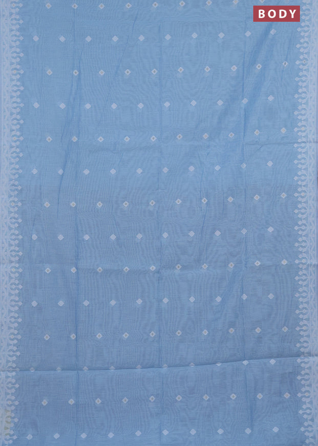 Munga cotton saree light blue and dark blue with thread & zari woven buttas and thread woven border