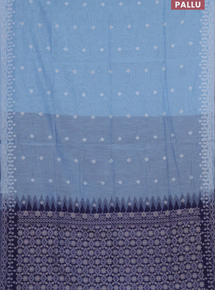 Munga cotton saree light blue and dark blue with thread & zari woven buttas and thread woven border