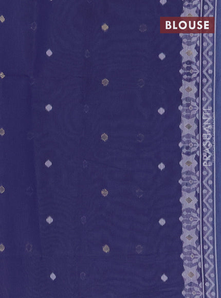 Munga cotton saree light blue and dark blue with thread & zari woven buttas and thread woven border