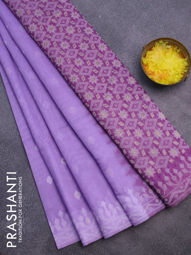 Munga cotton saree lavender and purple with thread & zari woven buttas and thread woven border