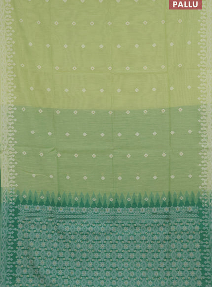 Munga cotton saree pista green and green with thread & zari woven buttas and thread woven border