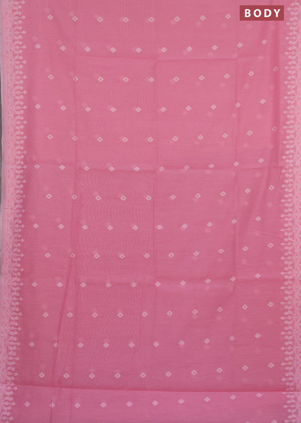 Munga cotton saree light pink and pink with thread & zari woven buttas and thread woven border