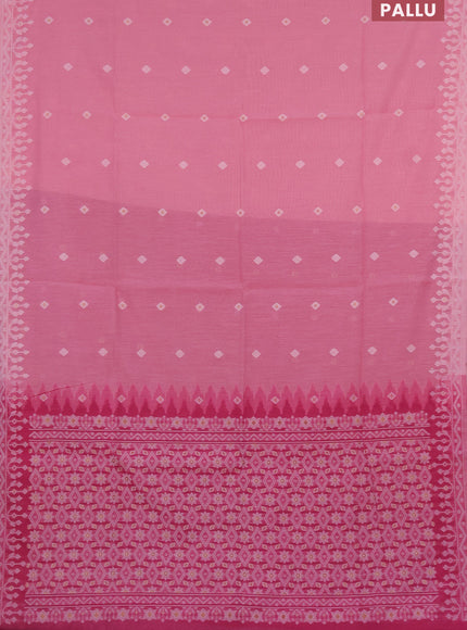 Munga cotton saree light pink and pink with thread & zari woven buttas and thread woven border