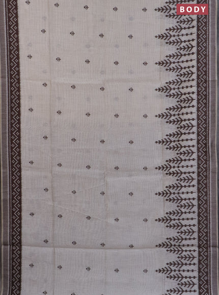 Munga cotton saree beige and coffee brown with thread woven buttas in borderless style