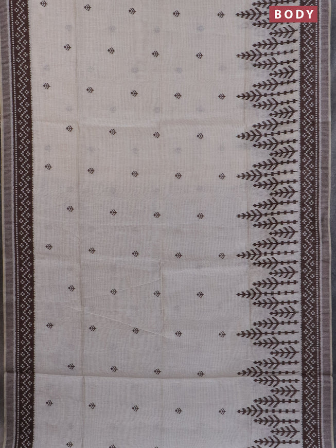 Munga cotton saree beige and coffee brown with thread woven buttas in borderless style