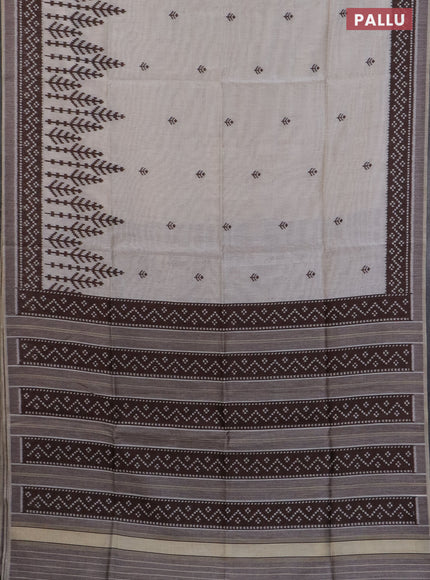 Munga cotton saree beige and coffee brown with thread woven buttas in borderless style