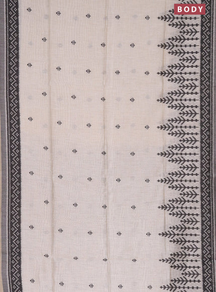 Munga cotton saree beige and black with thread woven buttas in borderless style