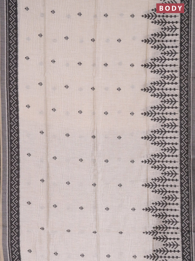 Munga cotton saree beige and black with thread woven buttas in borderless style