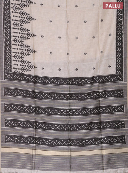 Munga cotton saree beige and black with thread woven buttas in borderless style