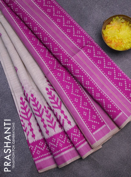 Munga cotton saree beige and magenta pink with thread woven buttas in borderless style