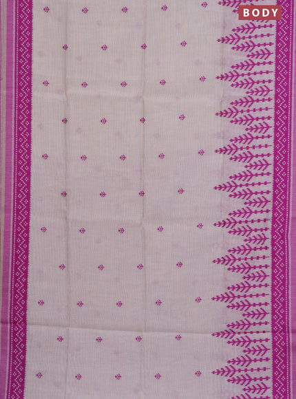 Munga cotton saree beige and magenta pink with thread woven buttas in borderless style