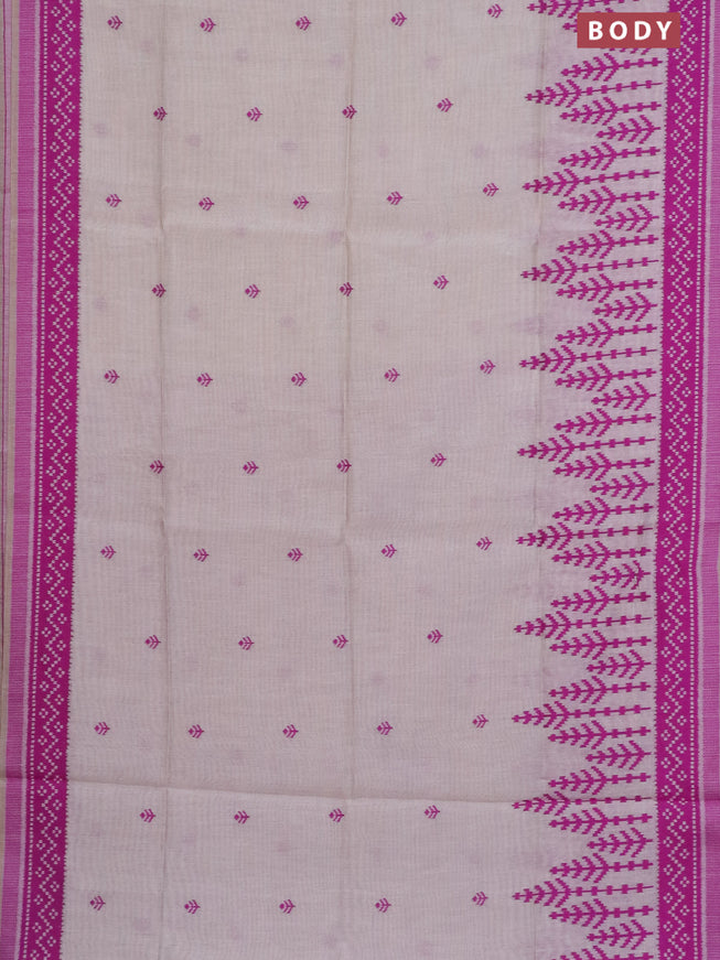 Munga cotton saree beige and magenta pink with thread woven buttas in borderless style