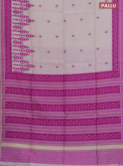 Munga cotton saree beige and magenta pink with thread woven buttas in borderless style