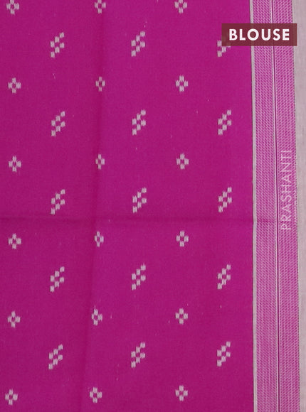 Munga cotton saree beige and magenta pink with thread woven buttas in borderless style