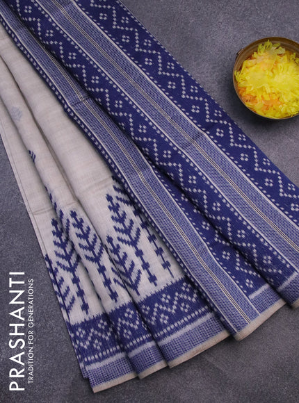 Munga cotton saree beige and blue with thread woven buttas in borderless style