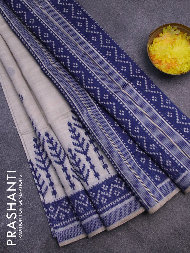 Munga cotton saree beige and blue with thread woven buttas in borderless style