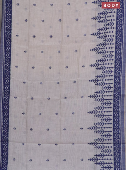 Munga cotton saree beige and blue with thread woven buttas in borderless style