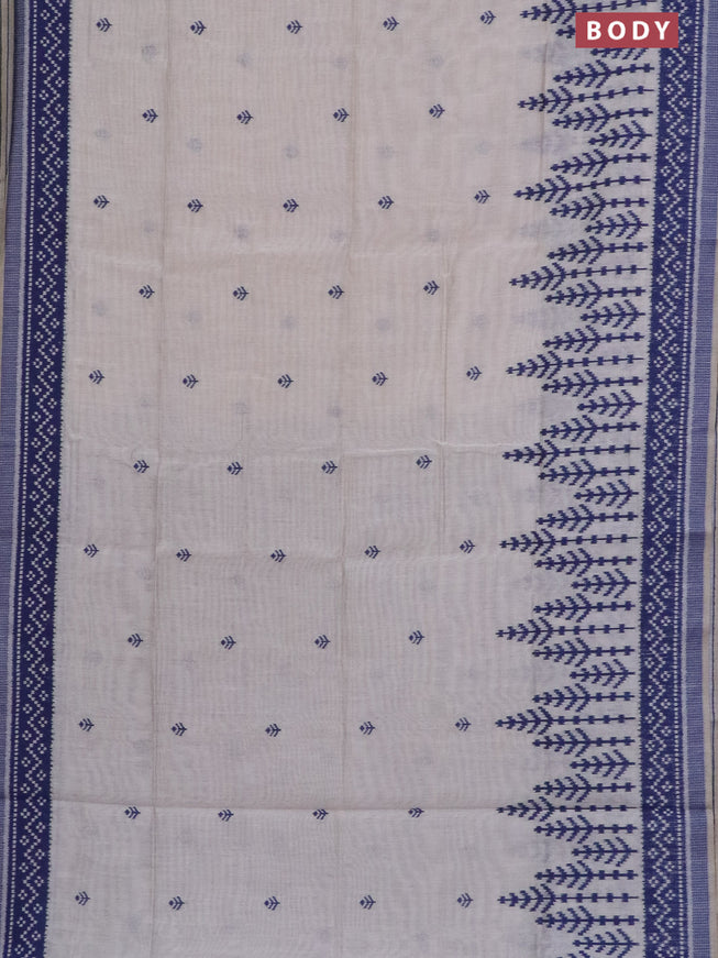 Munga cotton saree beige and blue with thread woven buttas in borderless style