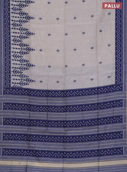 Munga cotton saree beige and blue with thread woven buttas in borderless style