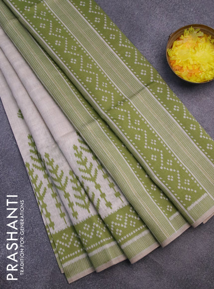 Munga cotton saree beige and green with thread woven buttas in borderless style