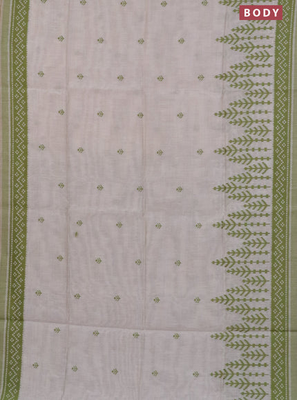 Munga cotton saree beige and green with thread woven buttas in borderless style