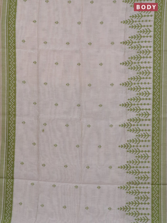 Munga cotton saree beige and green with thread woven buttas in borderless style