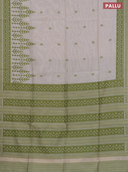 Munga cotton saree beige and green with thread woven buttas in borderless style