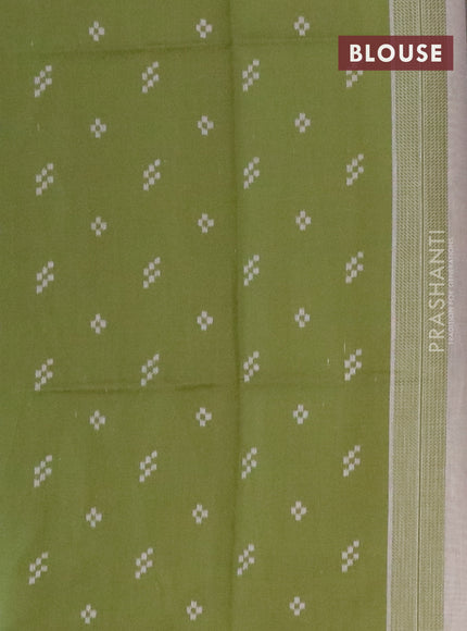 Munga cotton saree beige and green with thread woven buttas in borderless style