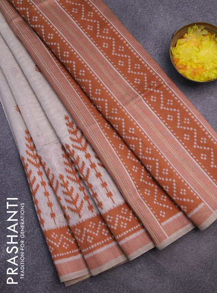 Munga cotton saree beige and rust shade with thread woven buttas in borderless style