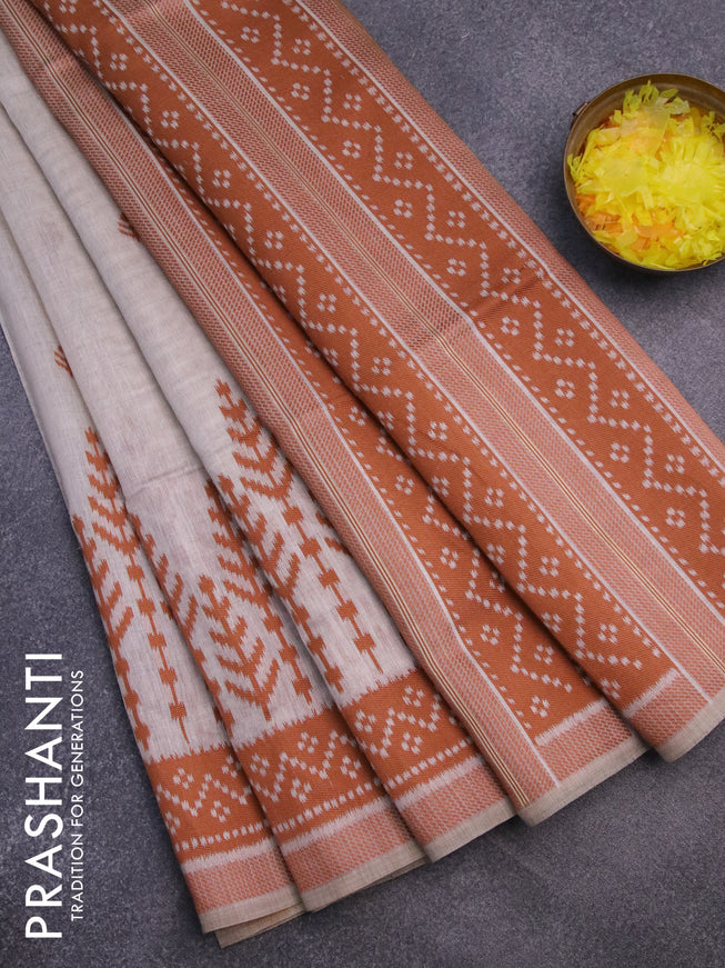 Munga cotton saree beige and rust shade with thread woven buttas in borderless style