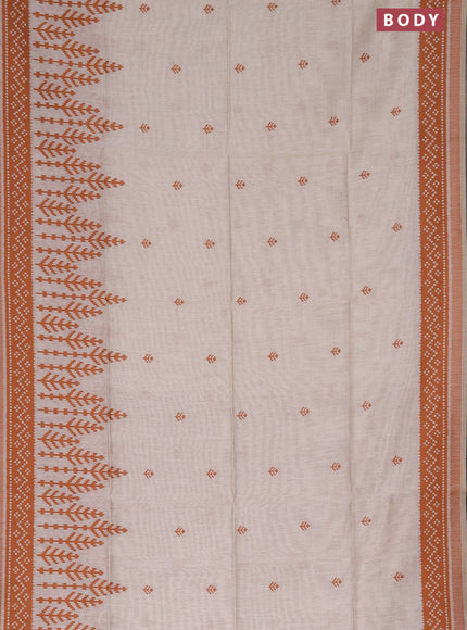 Munga cotton saree beige and rust shade with thread woven buttas in borderless style