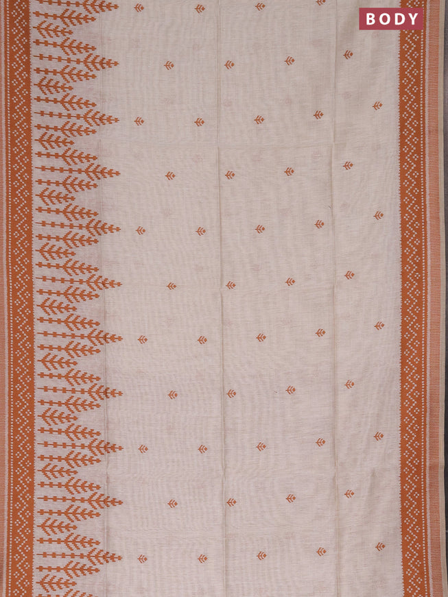 Munga cotton saree beige and rust shade with thread woven buttas in borderless style