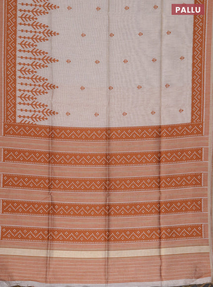 Munga cotton saree beige and rust shade with thread woven buttas in borderless style